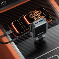 B26 60W car charger with retractable cable (2USB-C+1USB-A)
