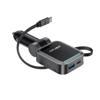 B26 60W car charger with retractable cable (2USB-C+1USB-A)